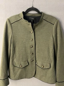 J.Crew Military Style Blazer Size 8 Wool Cotton Blend Olive Green Gold Buttons - Picture 1 of 5