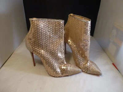 Christian Louboutin Gipsybootie SPC 100 Glitter Diams Ankle Boots Nude Size 38 - Изображение 1 из 4