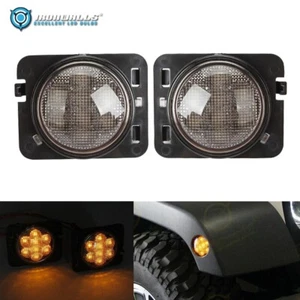 Pair Smoked LED Side Marker Fender Lights Amber for 2007-2018 Jeep Wrangler JK - Picture 1 of 12