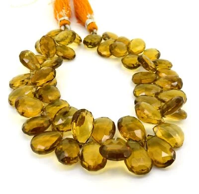 Natural Beer Quartz Gem 12x9 to 14x10 mm Size Pear Briolette 9" Strand - Image 1 of 4