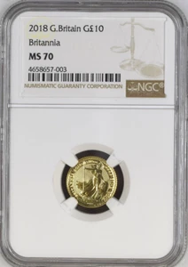 2018 Gold Britannia £10 MS70 NGC 1/10th oz Great Britain Ten Pound Top Pop - Picture 1 of 3