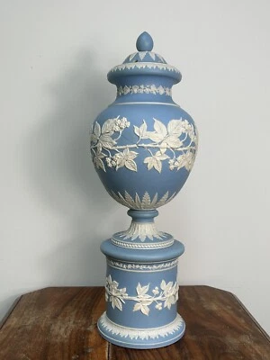Large 48cm Blue Jasperware Pedestal Potpourri Urn Vase, Possibly Adams - image 1 of 4