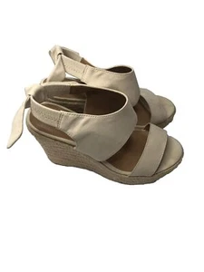 Moda Spana Womens Wedge Beige Sandals 7.5M Elastic Back With Bow - Picture 1 of 6