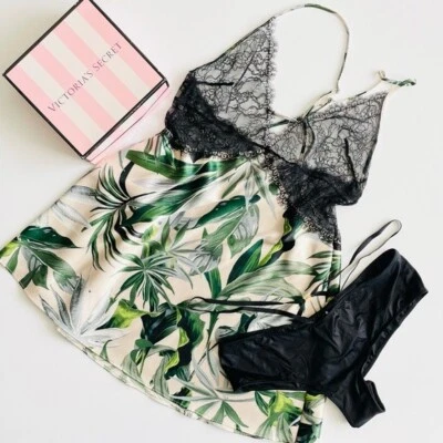 БОЛЬШОЙ Victoria's Secret зеленый лист атлас и кружева скольжения комплект нахальные трусики - Изображение 1 из 4