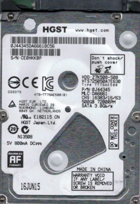 HTS725050A7E630 / 0J44345 Hitachi Travelstar 1 TB  7200 RPM, 2.5"  Hard Drive - Image 1 of 2