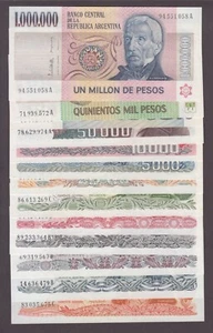 Argentina Complete 1980's set 1,5,10,100,500,1000,5000,10000 to 1000000 UNC  YYY - Picture 1 of 2