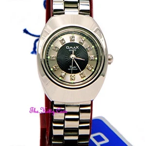 Designer Classic Swiss OMAX Seiko Movt Silver & Black Crystal Dress Watch WP3900 - Picture 1 of 10