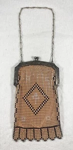 Vintage Art Deco Whiting & Davis Elasah Mesh Enamel Geometric Pattern Purse - Picture 1 of 4