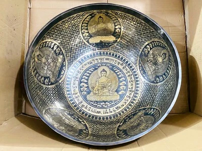 14-24 inches Meditating Buddha & Sacred Symbols etched singing Bowl-Zen Bowl - Image 1 of 4