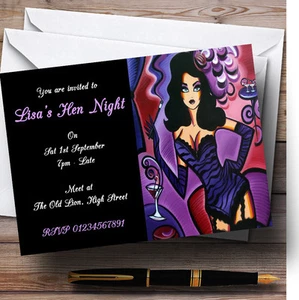 Sexy Burlesque Cocktail Personalised Hen Do Night Party Invitations - Hen31 - Picture 1 of 1