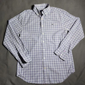 Vineyard Vines Mens Shirt Size Small White Blue Plaid Check Slim Fit Whale Logo - Picture 1 of 19