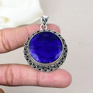 Natural Lapis Lazuli Gemstone 925 Sterling Silver Statement Pendant Jewelry Gift - Picture 1 of 5