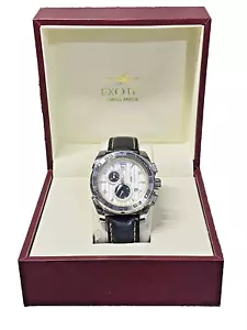 Men Wrist Watch Exotic SE03048 Quartz Analog WhiteDial Black Leather Strap W/Box - Picture 1 of 24