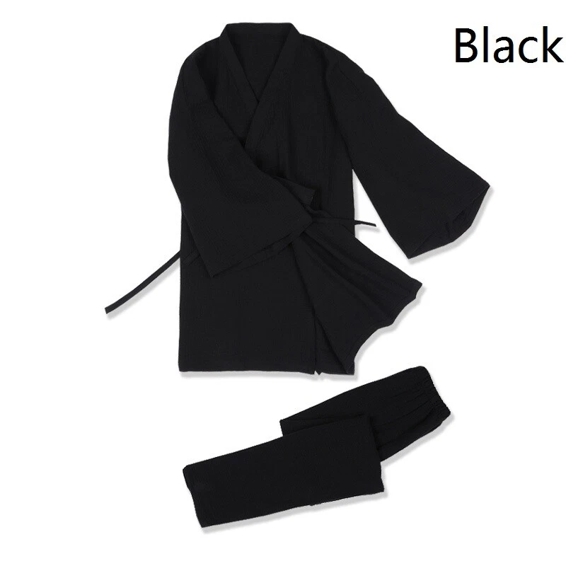 Conjunto de pijama japonés de algodón crepé Yukata para hombre Kimono Top Pantalones Prendas para dormir Salón Foto 1 de 4