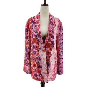 NEW H&M Womens XS Jacket Blazer Floral Pink Purple Relaxed Fit Boho Cottage - Picture 1 of 13