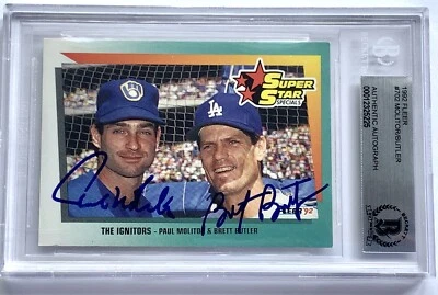 Paul Molitor brett butler signed 1992 fleer card brewers dodgers beckett coa - Image 1 of 4