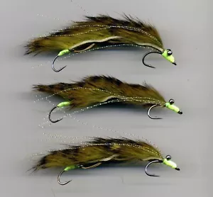 Moscas serpiente: tándem barra oliva 90 mm largo x 3 tamaño 6 y 8 ganchos Reino Unido atado (código689) - Imagen 1 de 3