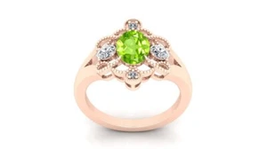 Split Shank Band Engagement Ring 14k Gold Peridot Diamond Jewelry - Picture 1 of 5