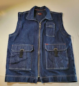 Vintage 2000 Raw Denim by Koman Gilet Uomo Blu Denim Y2K Streetwear Taglia L - Foto 1 di 14