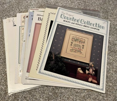 LOT OF 10 BABY / BIRTH SAMPLER CROSS STITCH PATTERNS/LEAFLETS - MIXED DESIGNERS - Image 1 of 4