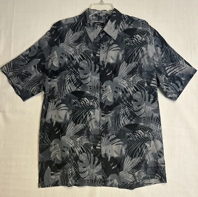 ALFANI Shirt Men Gray 100% Silk Palms Hawaiian Button Up Size Large - Image 1 of 4