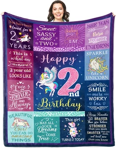 2 Year Old Girl Birthday Gift Blanket 50"X40", Gifts for 2 Year Old Girls, 2 Yea - Picture 1 of 7