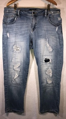 Pantalones Lucky Brand Pantalones Reese Boyfriend Distressed Thrashed Talla 16W Foto 1 de 4