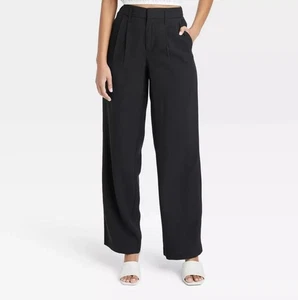 A New Day Women's Black High-Rise Straight Trousers - Back Elastic Waist Sz 6L - Bild 1 von 3