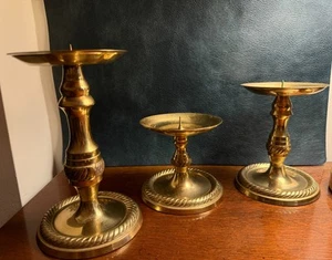3 Brass Spike Pillar Candlestick Holders - Small, Medium, Large - Made in India - Picture 1 of 4