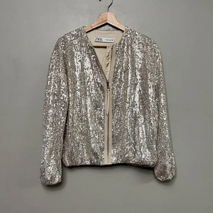 Zara Bomberjacke Damen Gold Pailletten Größe M - Bild 1 von 9