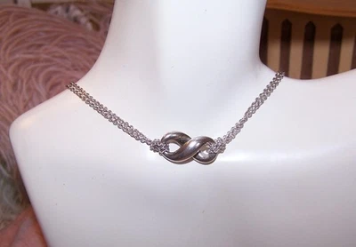 Colar TIFFANY & CO Vintage Prata Esterlina INFINITO Pingente Corrente Dupla 16” - Imagem 1 de 4