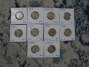 Various years of 5 cent us coins - 1896,1913 II, 1913 I, 1935, 1938 D/D, 1940 - Picture 1 of 2
