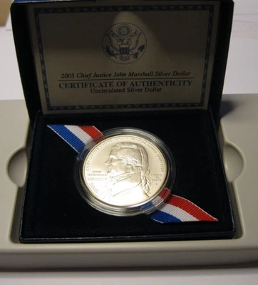 2005-P CHIEF JUSTICE JOHN MARSHALL 90% SILVER UNCIRCULATED $1 W/OGP - Image 1 of 3