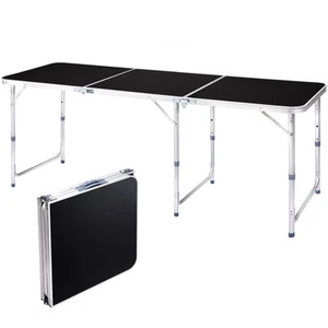6FT Portable Plastic Folding Black Table Perfect for Indoor/Outdoor Dining Party - Picture 1 of 7