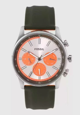 Fossil Men Chronograph Silver-Toned Sullivan Analogue Watch Green/Orange- BQ2527 - Image 1 of 4
