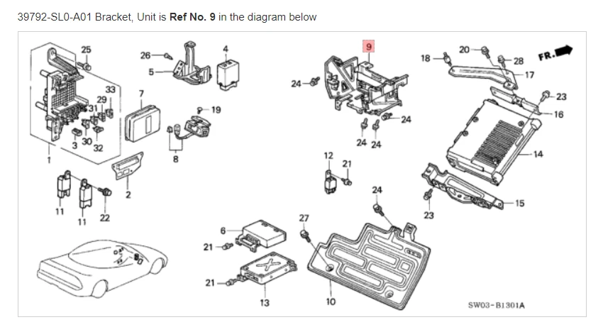 HONDA ACURA GENUINE OEM NSX Bracket, Unit Control Unit ☆ 39792-SL0-A01 ☆ - Image 1 of 1