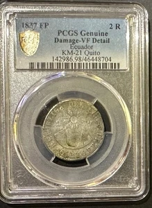 1837  ECUADOR 2 REALES 1837  FP  LEGENDS TRANSPOSED KM # 21 PCGS VF DETAIL. - Picture 1 of 6
