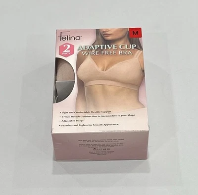 Paquete de 2 sujetadores adaptables Felina para mujer copa sin cables, negro/beige, talla M “CAJA ABIERTA” Foto 1 de 3