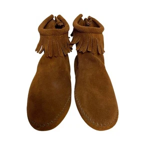 Minnetonka Mokassins Reißverschluss hinten Softsohle Damengröße 6 Fransen Wildleder Stiefelette - Bild 1 von 7