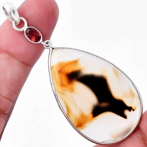 Ágata Montana natural - EE. UU. y granate 925 plata esterlina colgante joyería P-1098 - Imagen 1 de 5