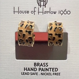 House of Harlow 1960 Leopard Print Small Hoop cuff Earrings Pierced - Picture 1 of 5