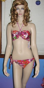 NEW! BECCA SUMMER TROPICS Gorgeous Floral Lace-Up BIKINI SWIMSUIT S L XL $146 - Picture 1 of 22