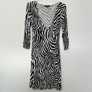 Karen Kane Wrap Dress Large Black White Zebra Print 3/4 Sleeve Made in USA - Picture 1 of 8