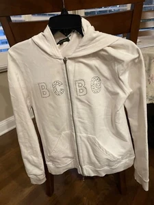 BCBG BCBGMaxAzria Womens Hooded Sweatshirt Adult LARGE WHITE sequins - Picture 1 of 3