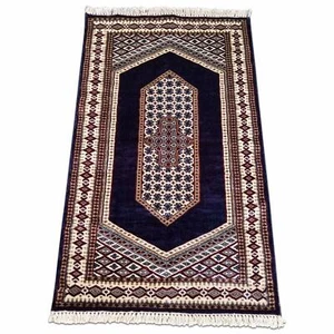 Traditional Hand Knotted Ink Black Artsilk Rug Size 2.5Ft x 4Ft For Home Decor - Picture 1 of 15