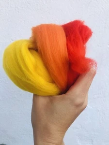 45g Felting Wool Set Red Orange and Yellow Perfect for Needle and Wet Felting - Picture 1 of 3