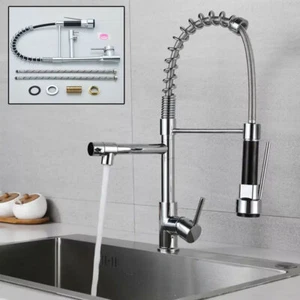Modern Monobloc Pull Out Kitchen Mixer Tap Dual Spout Spray Single Lever Chrome - Picture 1 of 13