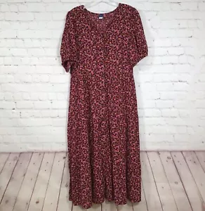 Antiguo Vestido Midi Floral Azul Marino En Niveles Mujer Mediano Borgoña Rosa Manga Abullonada - Imagen 1 de 6