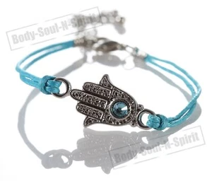 1 bracelet à cordon BLEU CIEL contre le HAMSA Kabbale bijoux porte bonheur - Picture 1 of 6