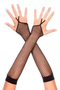 sexy MUSIC LEGS finger LOOP fishnet FINGERLESS mid-arm ELBOW diamond NET gloves - Picture 1 of 1